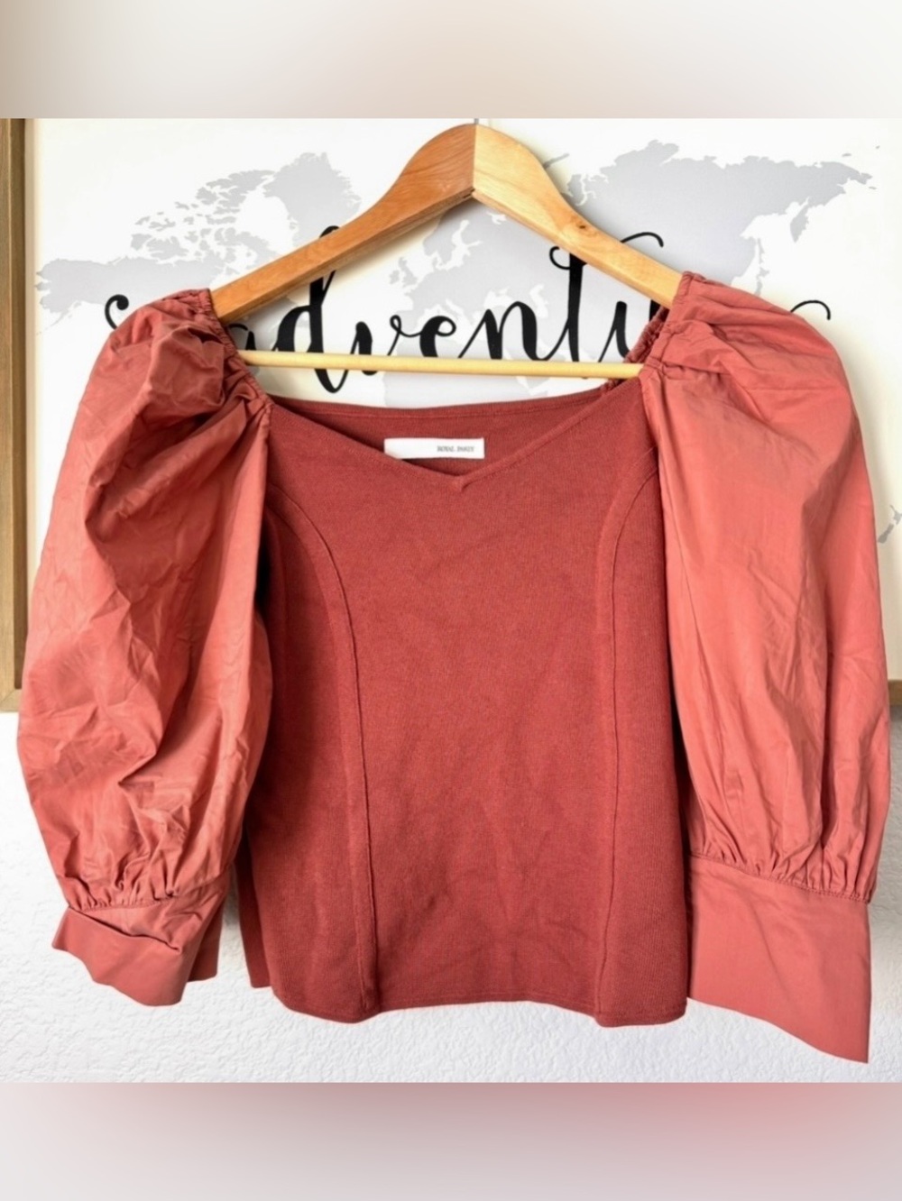 Royal party cotton rayon puff sleeve top
